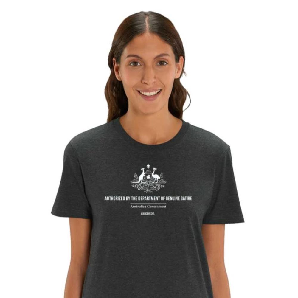 DEPT OF GENUINE SATIRE - UNISEX TEE - DARK HEATHER GREY