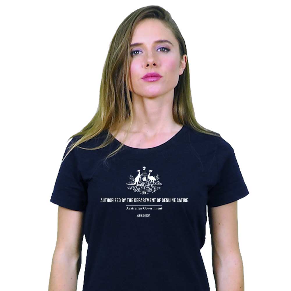 DEPT OF GENUINE SATIRE - LADIES TEE - BLACK