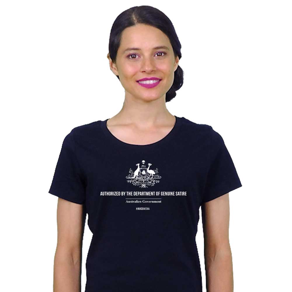 DEPT OF GENUINE SATIRE - LADIES TEE - BLACK